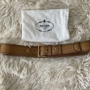 Prada gold/bronze leather belt size 90/36